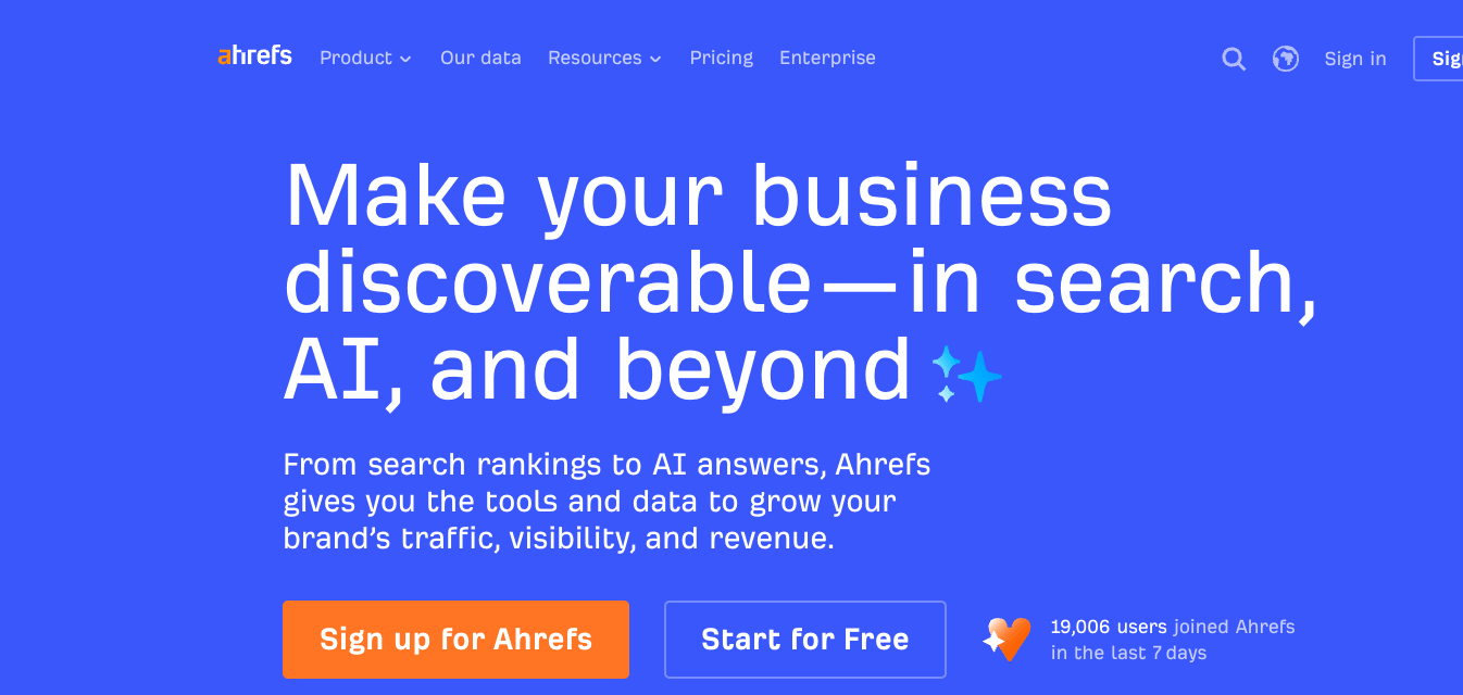Ahrefs homepage screenshot