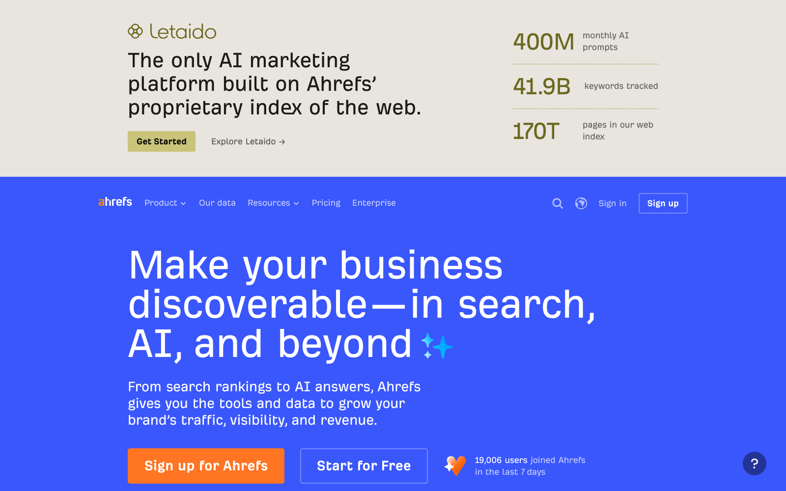 Ahrefs homepage