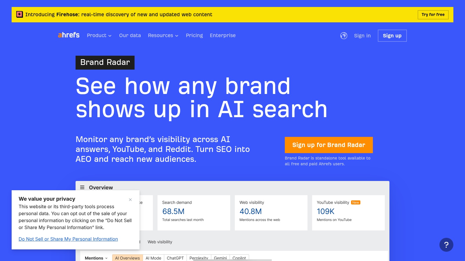 Ahrefs Brand Radar KI-Sichtbarkeits-Tracking