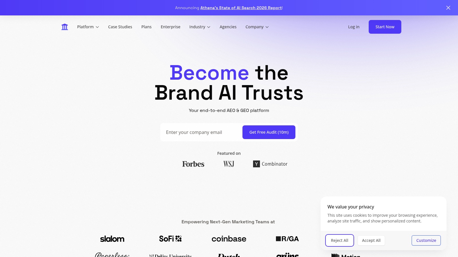 AthenaHQ Ecommerce-KI-Sichtbarkeits-Dashboard