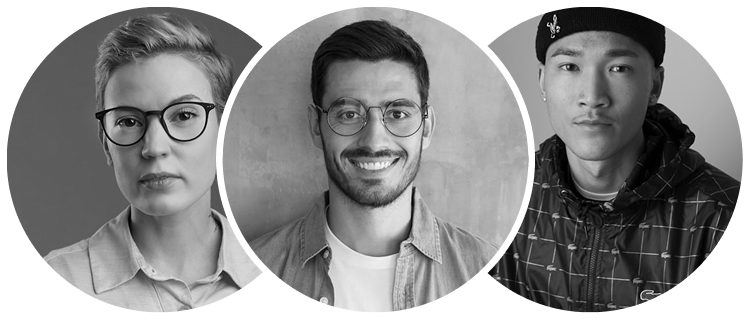 Retratos de três membros da equipe representando usuários ilimitados
